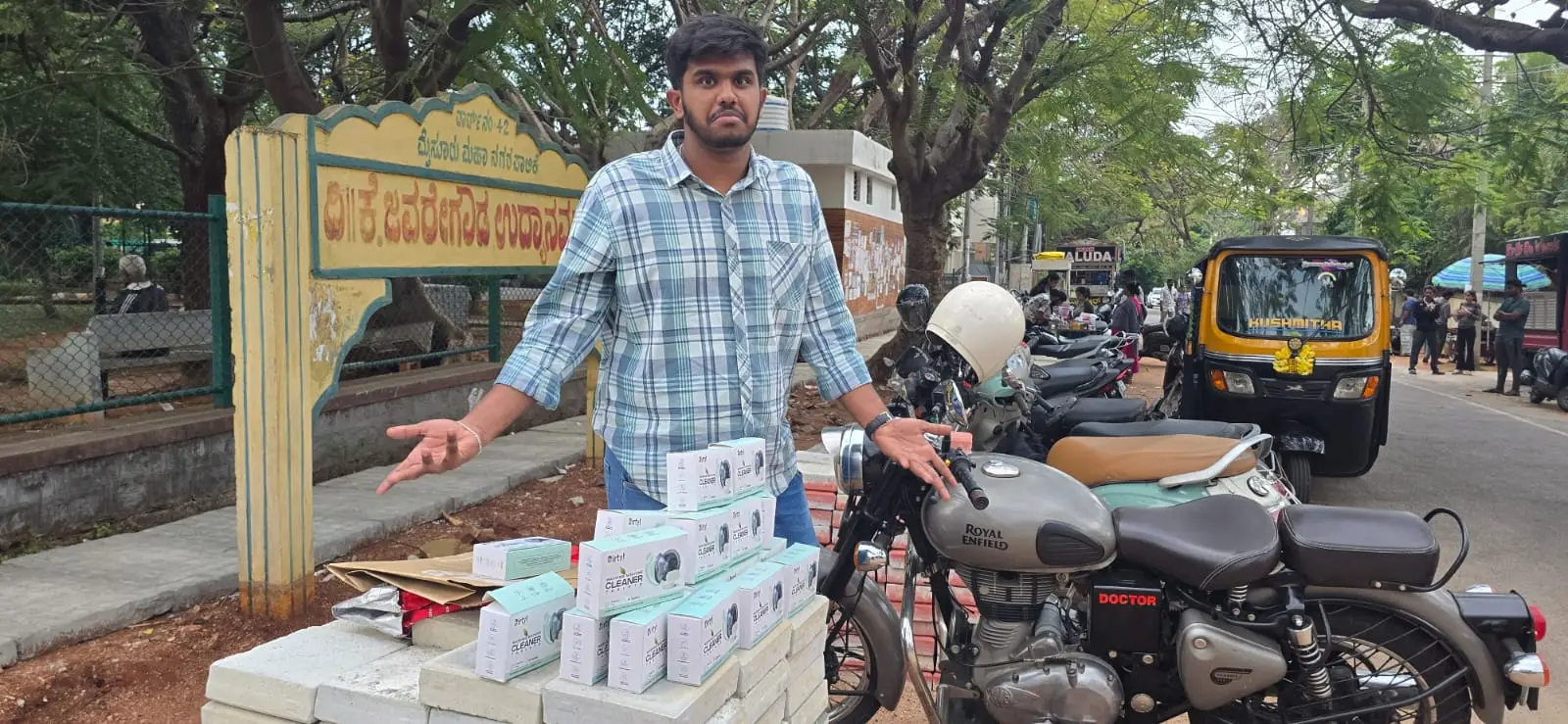 Student selling products on the street